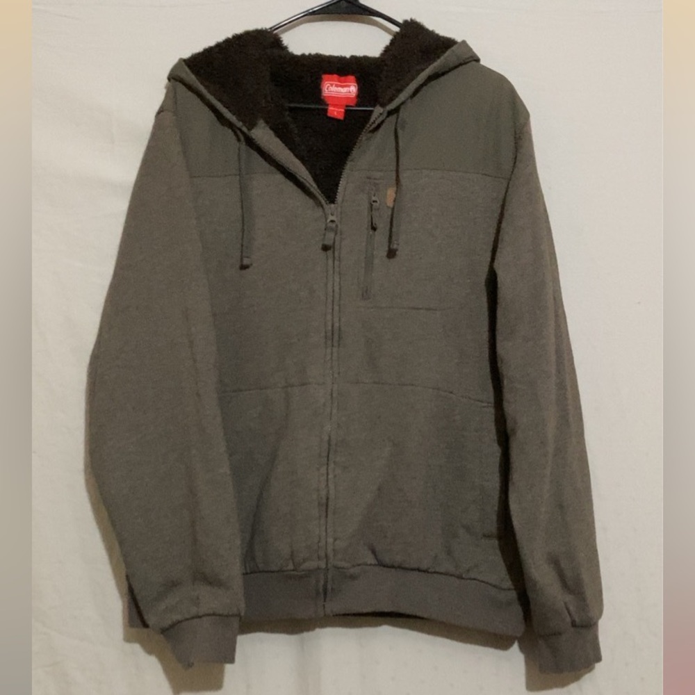 Men’s Coleman Fleece Lined Olive Green Zip Up Sweatshirt with Hood Size Large